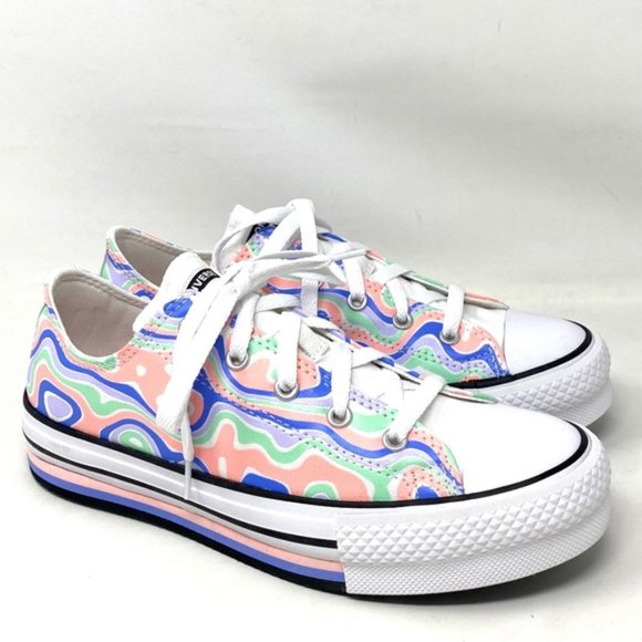 Converse CTAS Lift Platform Low Top Multi Women Kids Canvas Size Sneaker A01018F - Picture 2 of 9